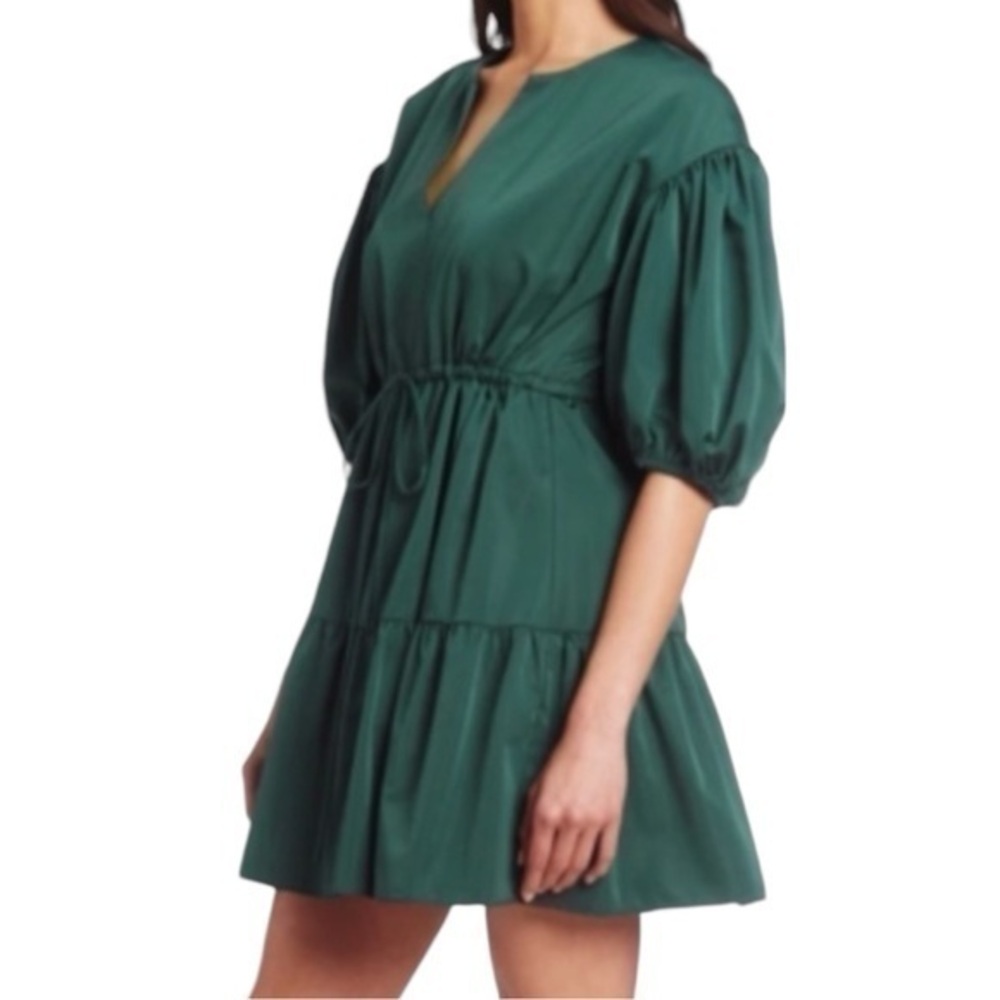 Amanda Uprichard Newbury Short Sleeve V-Neck Mini Dress in Cypress Green